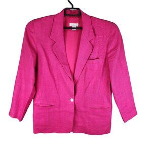 Womens Talbots Pink 100% Linen Blazer Jacket Single Button Long Sleeve Size 12